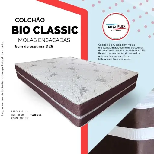 Colchão Bio Classic Casal com Molas Ensacadas 28x188x138 Bio Flex