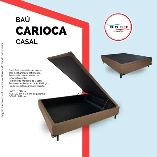 Base Box Baú Carioca Casal Tecido Suede 30x138x188 Bio Flex