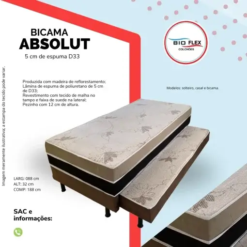 Bicama Box Absolut Solteiro Ortopédica 88x188x32cm Bio Flex