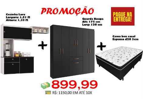 Guarda Roupa Jamaica + Cozinha Lara + Cama Casal Carioca