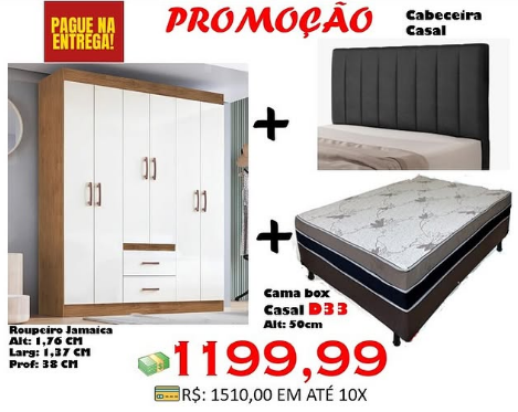 Guarda-Roupa Jamaica + Cama Box Casal D33 + Cabeceira Casal