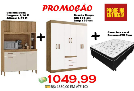 Guarda-Roupa Jamaica + Cozinha Duda 1,20m + Cama Casal Carioca