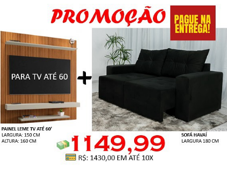 Sofá Havaí 1,80m + Painel Leme (TV até 60”)