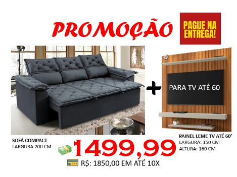 Sofá Compact 2m + Painel Leme TV até 60