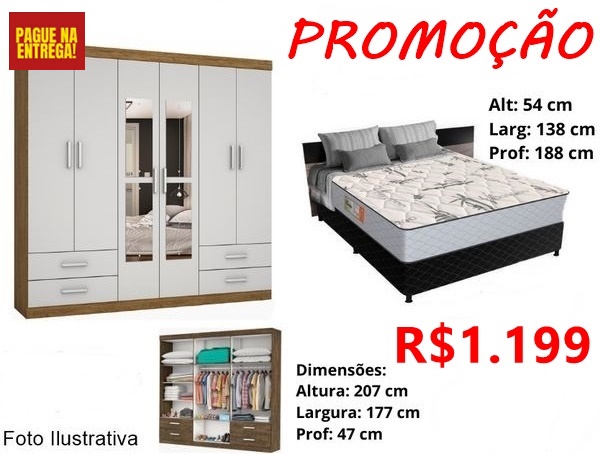 Kit Guarda Roupa Hercules e Cama Box Casal Monaco