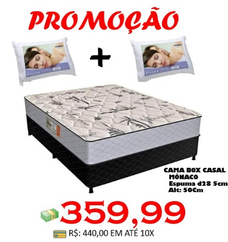 Cama Box Casal Mônaco + 2 Travesseiros