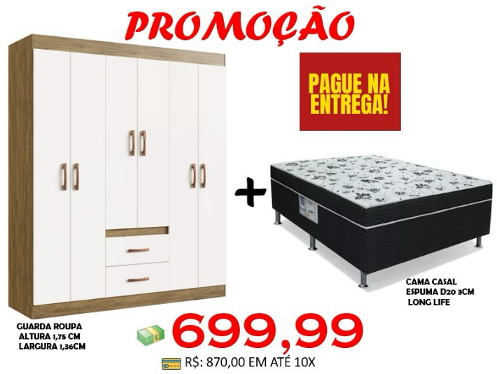 Guarda-Roupa Jamaica 6 Portas + Cama Box Casal Carioca