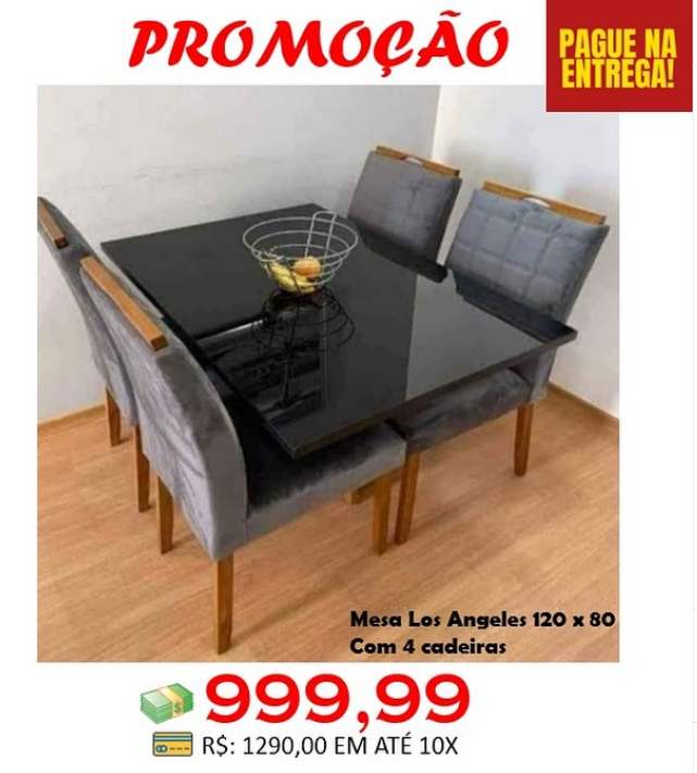 Mesa Los Angeles 90x90 com 4 Cadeiras