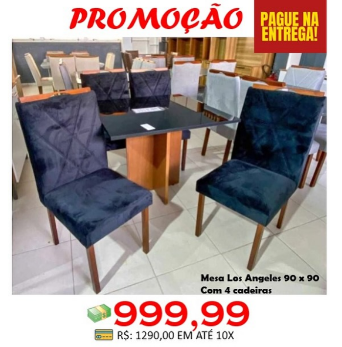 Mesa Los Angeles 90x90 com 4 Cadeiras