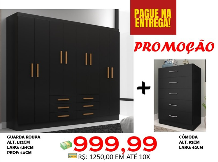 Guarda-Roupa Paris + Cômoda 5 Gavetas