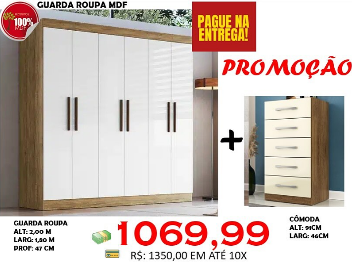 Guarda-Roupa Xangai + Cômoda 5 Gavetas