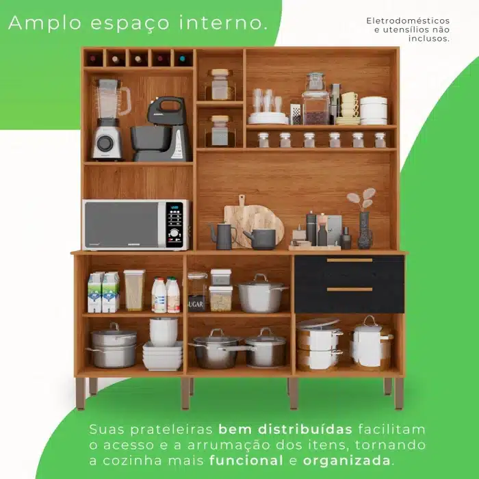 ARMÁRIO DE COZINHA TOPÁZIO – 1.65 CM C/ 6 PORTAS E 2 GAVETAS 