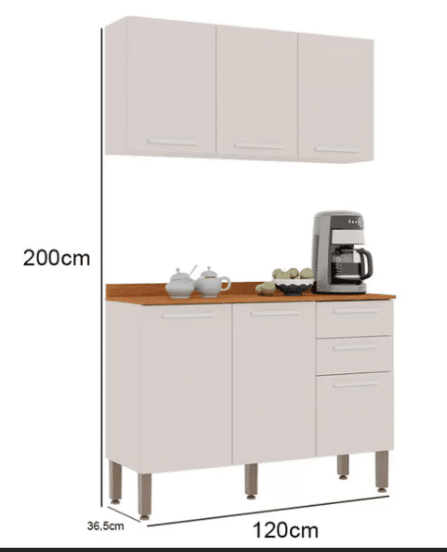 KIT COZINHA VALENCIA 1.20 BALCÃO + AEREO TRIPLO – SALLETO