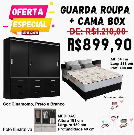 Kit Guarda Roupa Isabela + Cama Box Casal Monaco