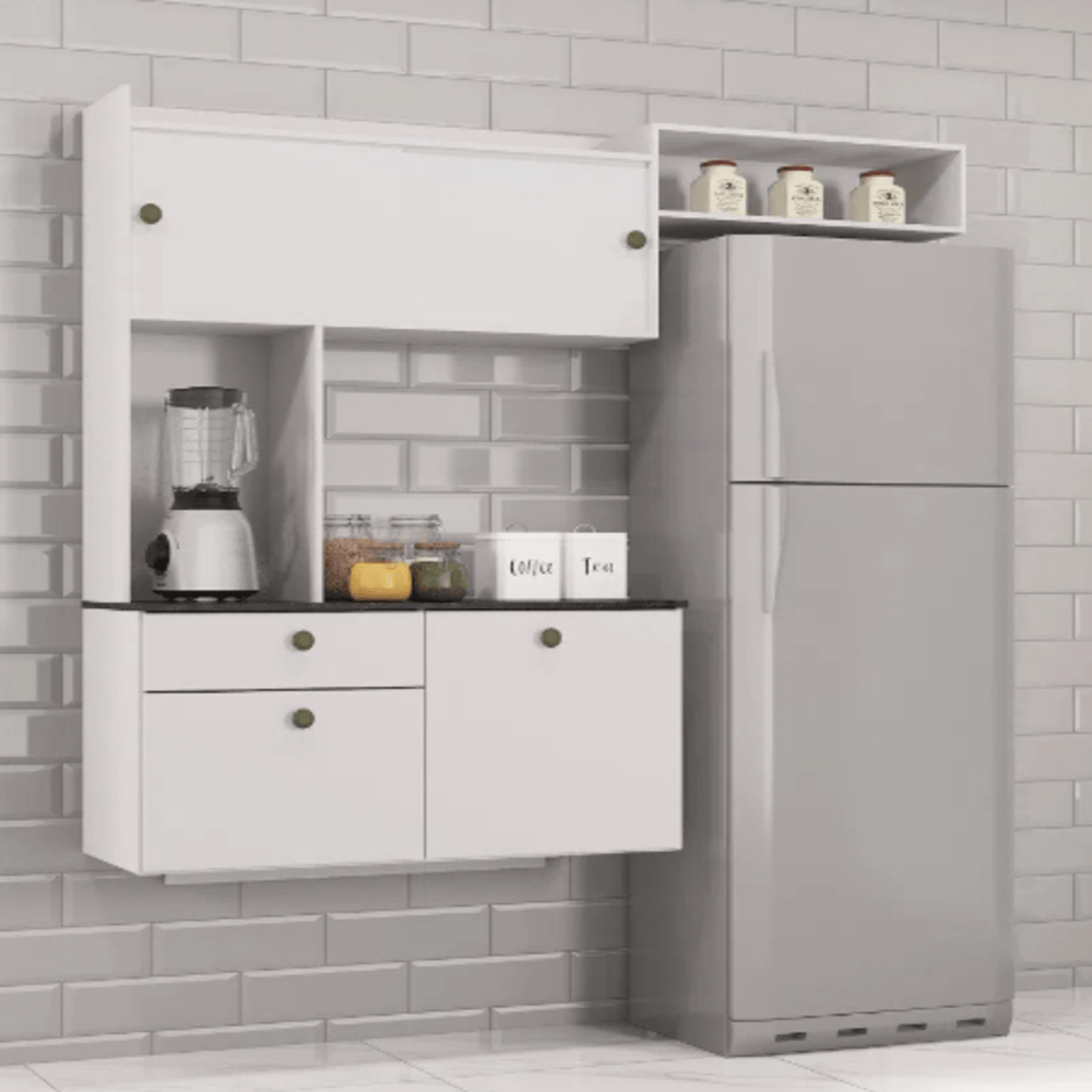 COZINHA SUSPENSA LARA 1.50 – 4 PORTAS, 1 GAVETA E AÉREO GELADEIRA – POQUEMA