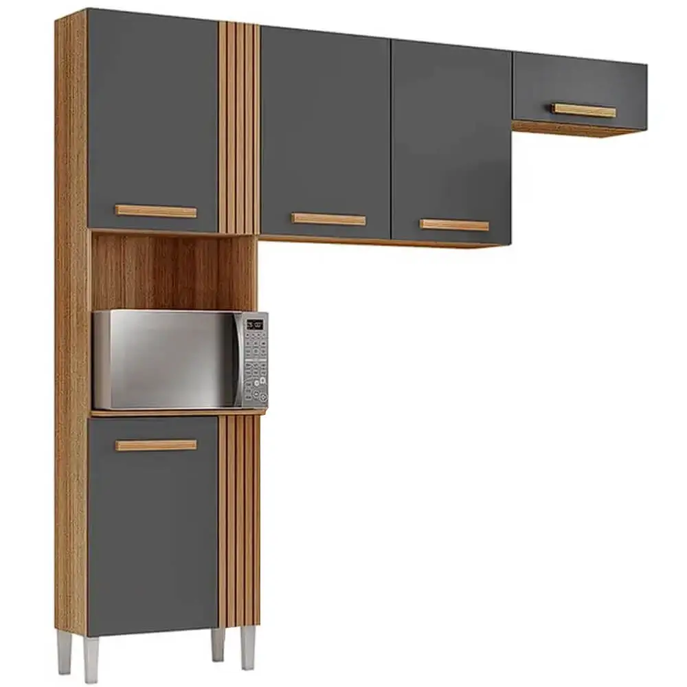 COZINHA JUMA 2.10 C/ 5 PORTAS, DETALHE RIPADO E ESPAÇO PARA FORNO – ARAMÓVEIS