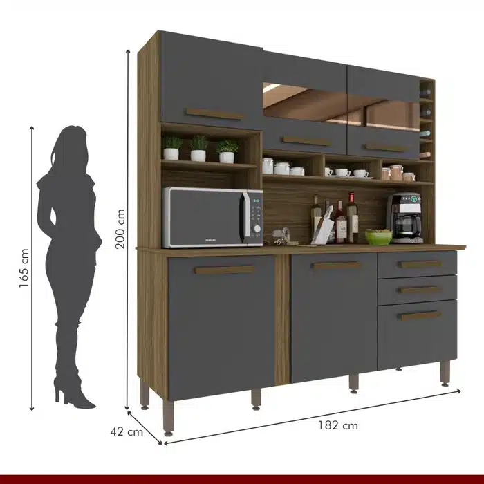 COZINHA ALEXIA 1.80 CM C/ 6 PORTAS 2 GAVETAS C/ESPELHO – IMOP