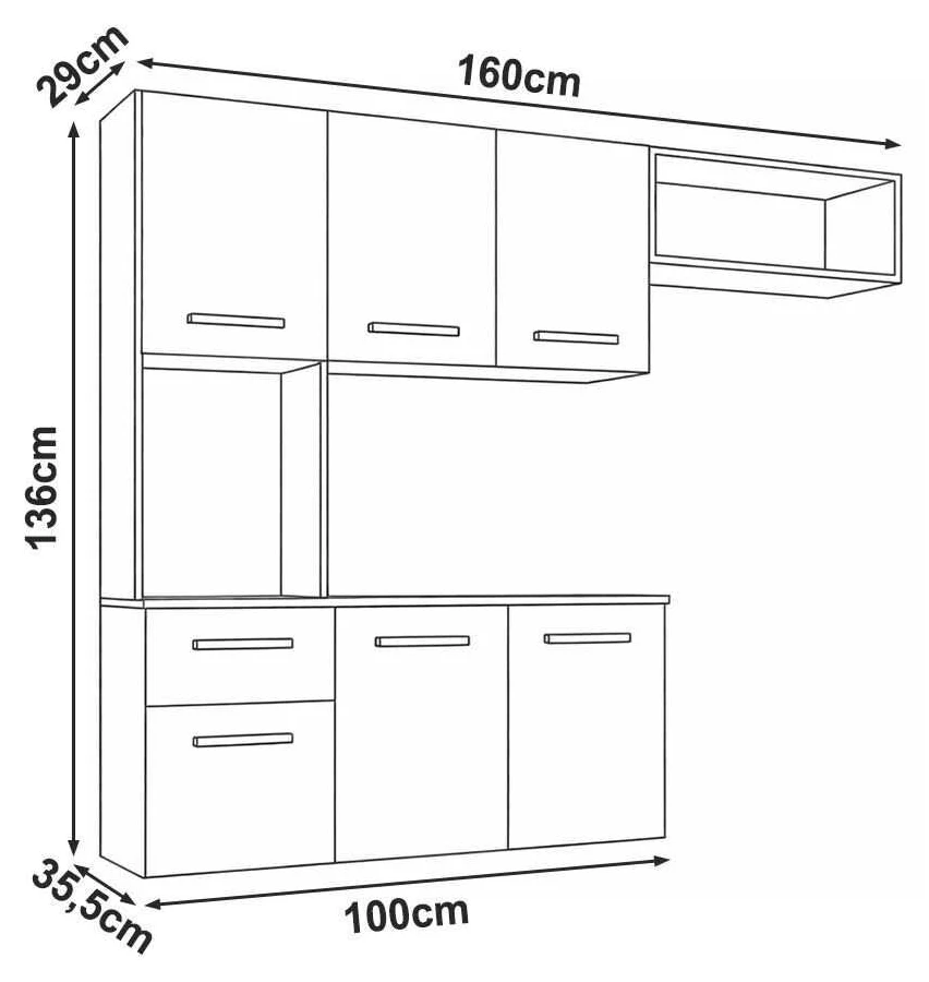 COZINHA SUSPENSA RAMALA 1.60 C/ 6 PORTAS 01 GAVETA – NICIOLI