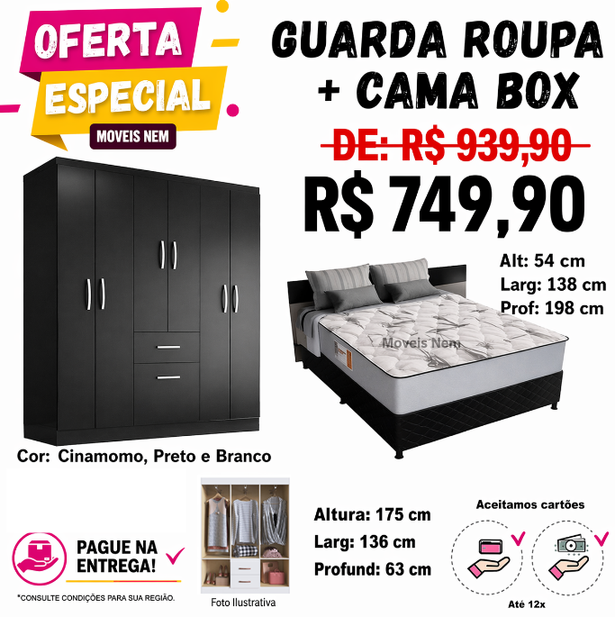 Kit Guarda Roupa + Cama Box Casal Monaco