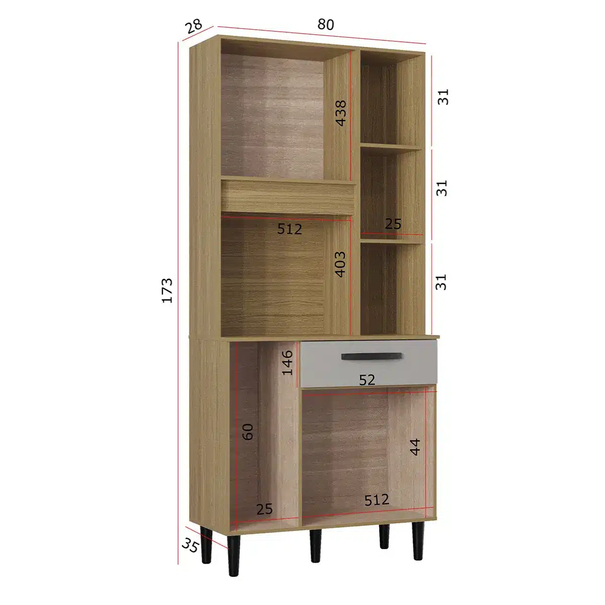 COZINHA MALU 80 CM – 5 PORTAS E 1 GAVETA – POQUEMA