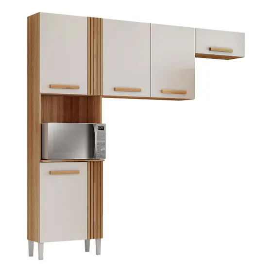 COZINHA JUMA 2.10 C/ 5 PORTAS, DETALHE RIPADO E ESPAÇO PARA FORNO – ARAMÓVEIS
