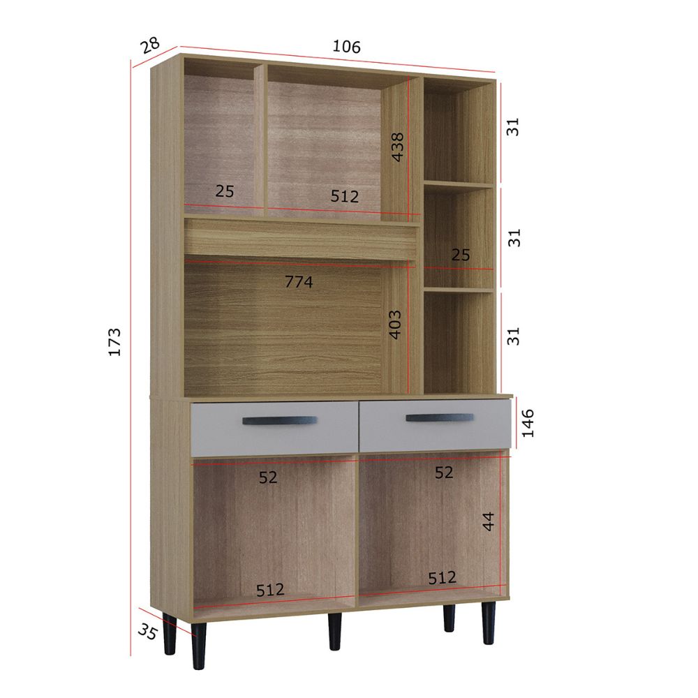 COZINHA MALU 1.00 – 7 PTA E 2 GAVETAS – POQUEMA