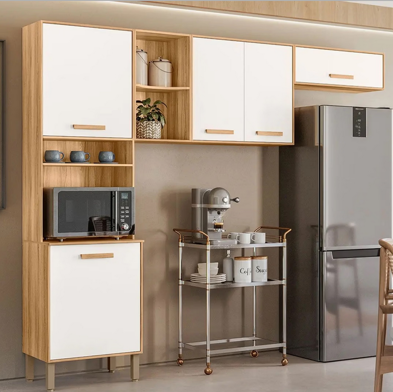 COZINHA MARIA FLOR 2.60 CM – 3 PEÇAS PANELEIRO, AÉREO E AÉREO GELADEIRA – NICIOLI