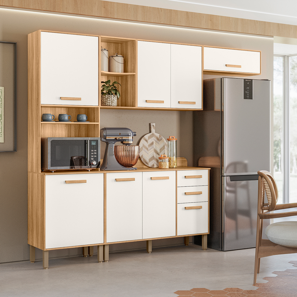 COZINHA MARIA FLOR 2.60 CM COMPLETA – PANELEIRO, AÉREO, AÉREO GELADEIRA + BALCÃO – NICIOLI