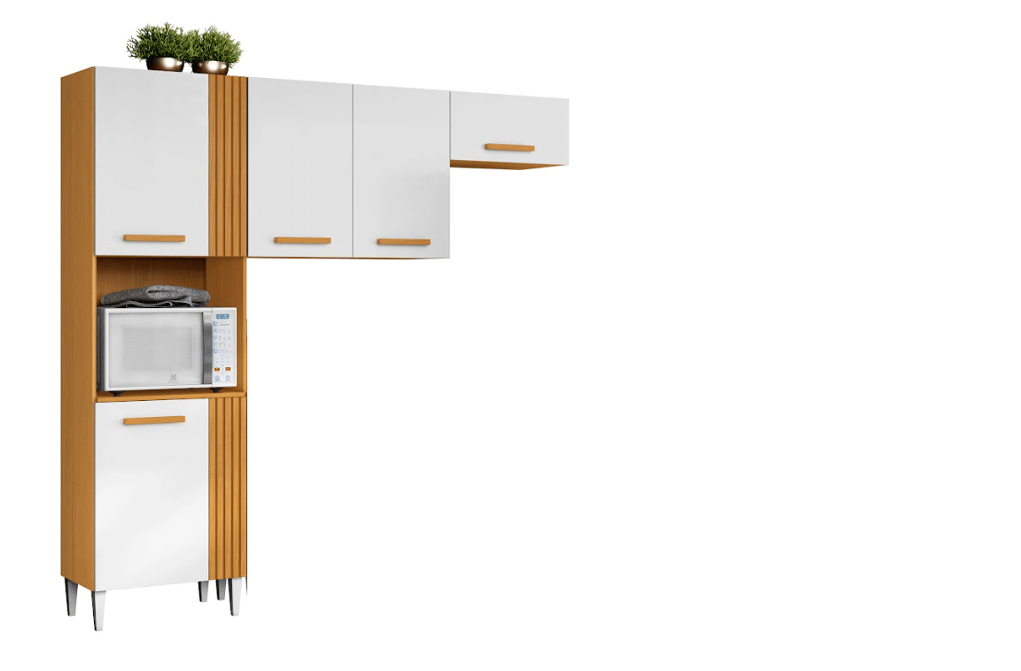 COZINHA JUMA 2.10 C/ 5 PORTAS, DETALHE RIPADO E ESPAÇO PARA FORNO – ARAMÓVEIS