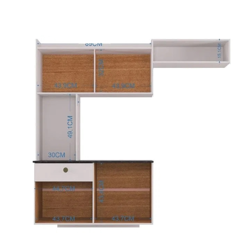 COZINHA SUSPENSA LARA 1.50 – 4 PORTAS, 1 GAVETA E AÉREO GELADEIRA – POQUEMA