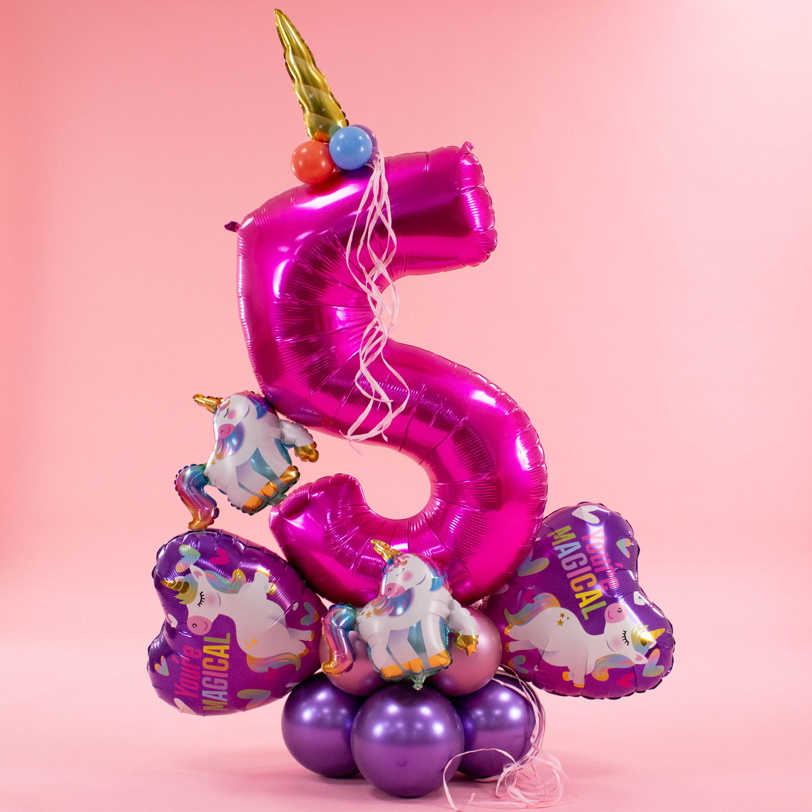 Unicorn Balloon Number 5 Birthday Bouquet