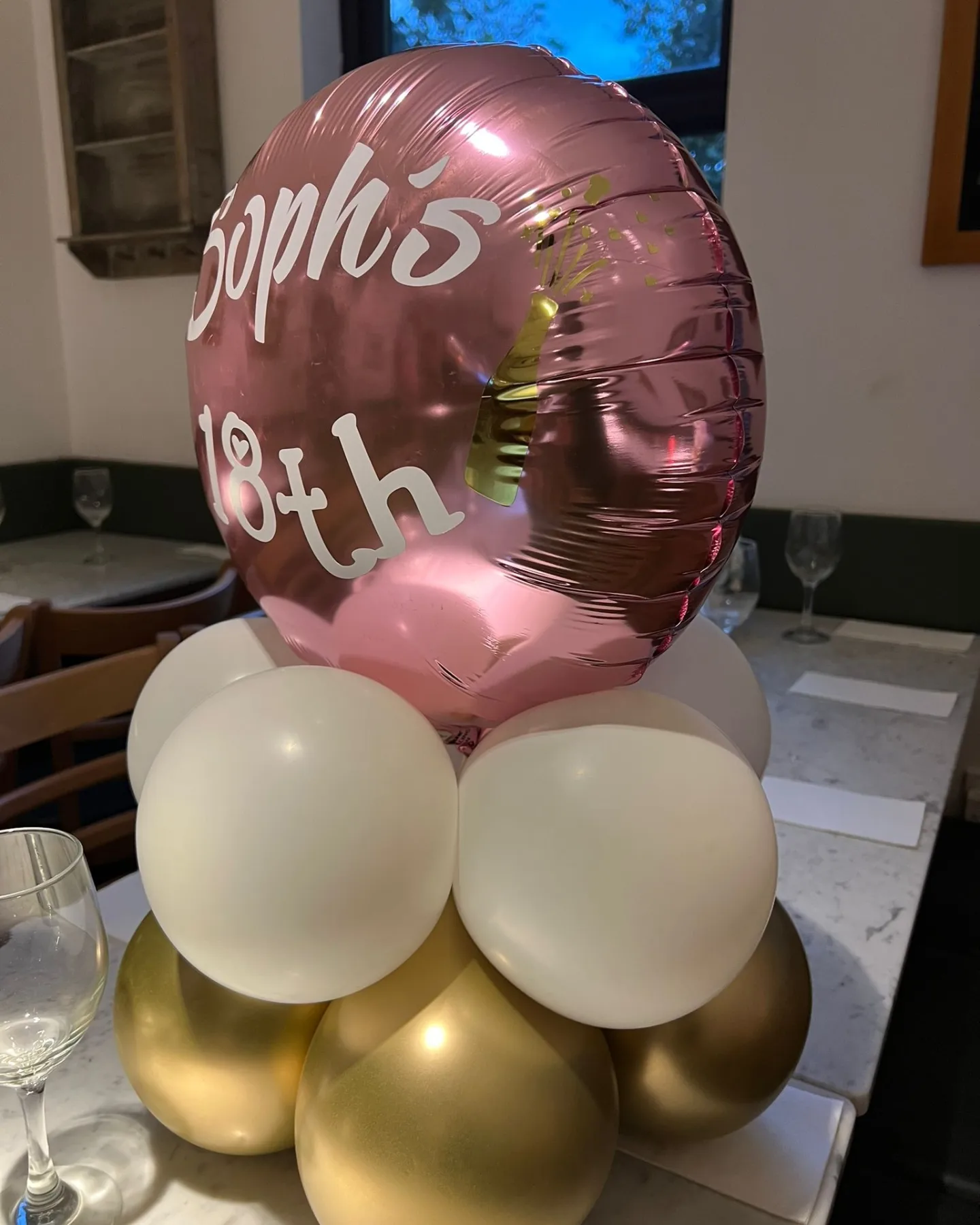 Personalized Balloon Table Centrepiece in Pink, White and Gold