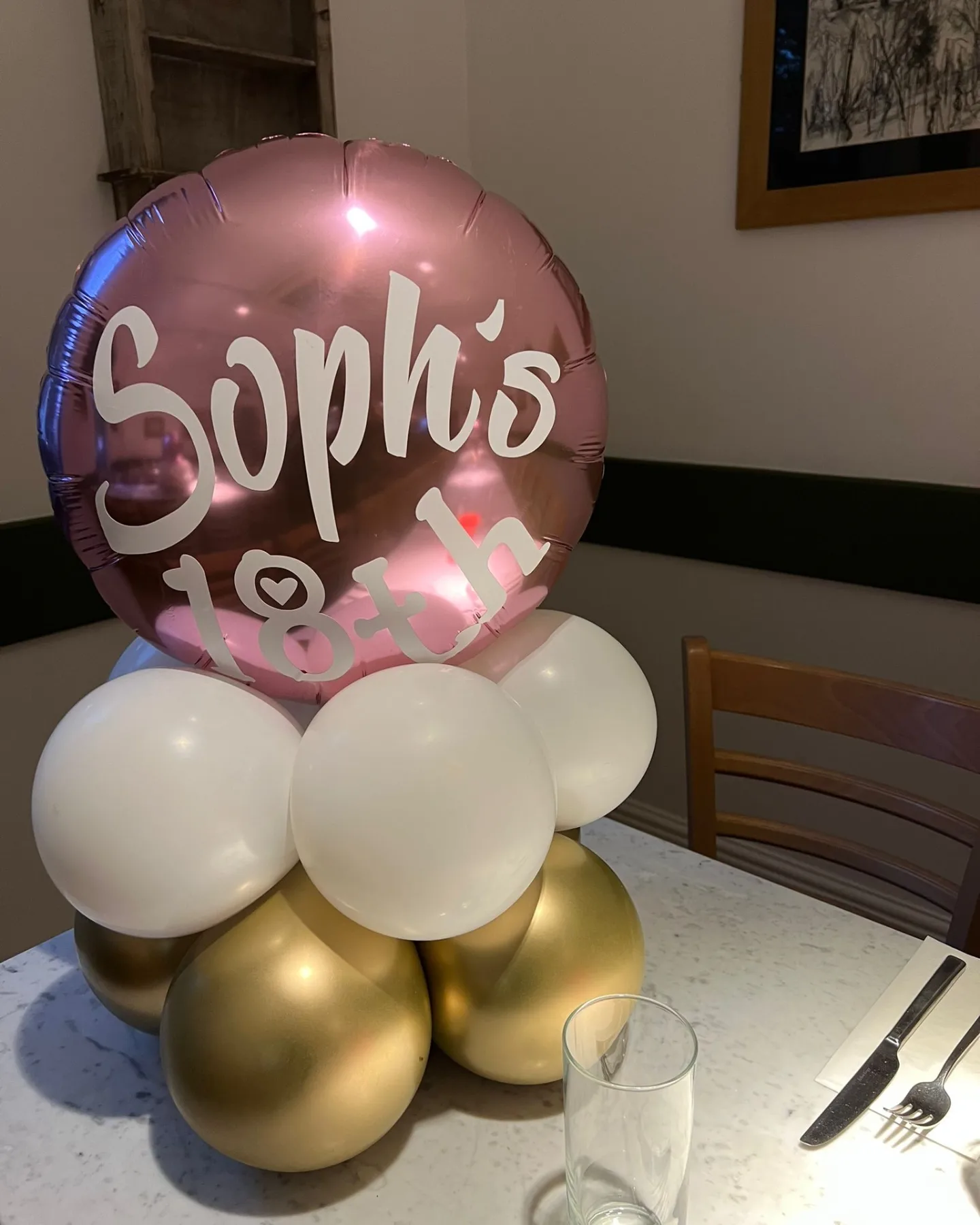 Personalized Balloon Table Centrepiece in Pink, White and Gold
