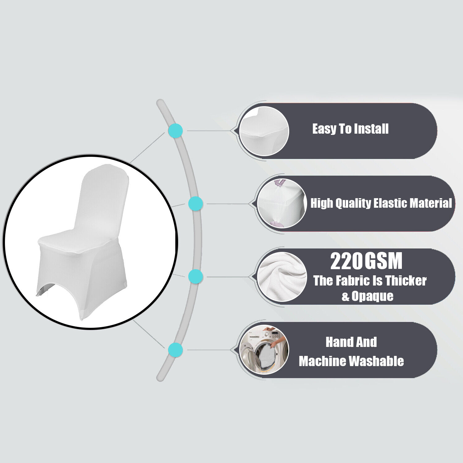 White Stretchy Fabric Chair Covers (in packs of 10)