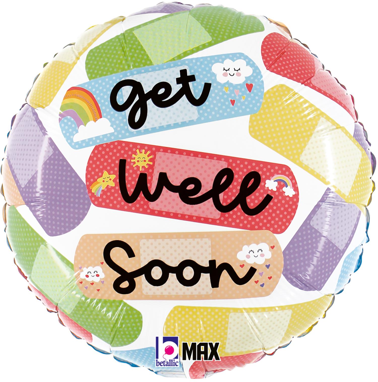 Get Well Soon Cheerful Band-Aid Foil Balloon 18"