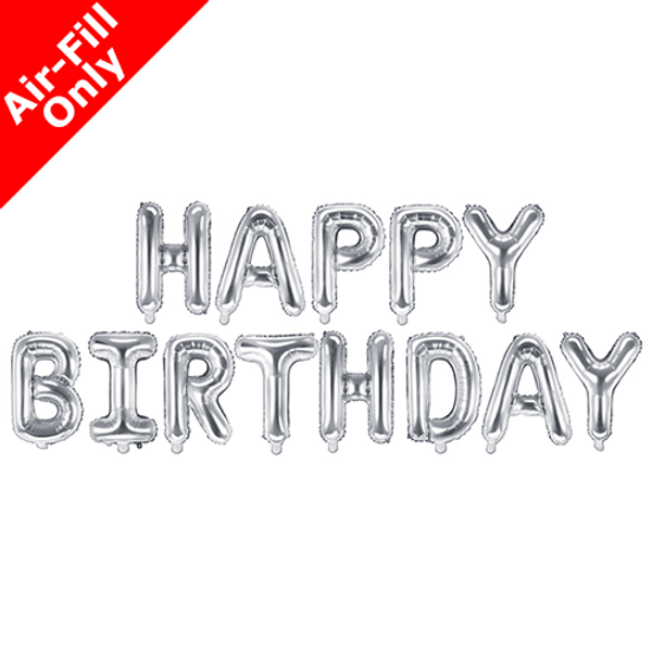 14 inch Happy Birthday Silver Foil Letter Balloon Pack