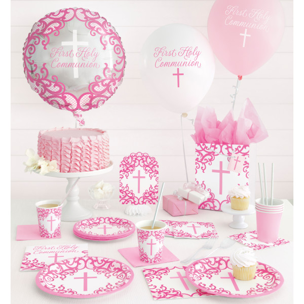 18" Fancy Pink Cross First Holy Communion Foil Balloon