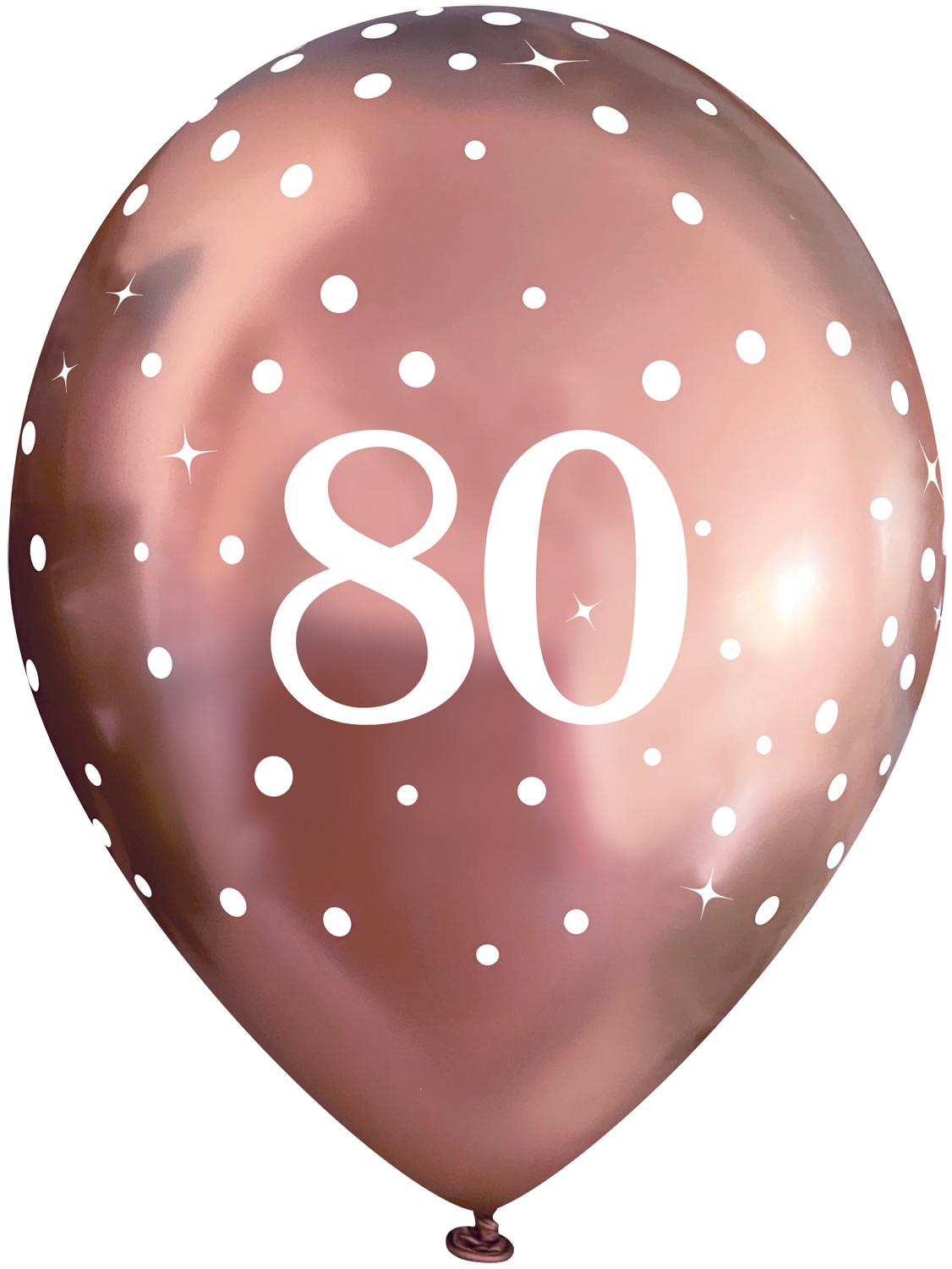 11inch Sparkling Fizz Rose Gold 80th Birthday Latex balloons - 6 pack