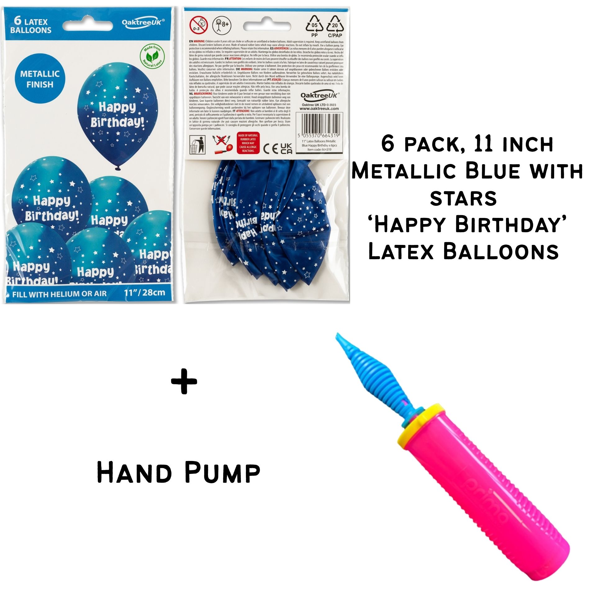 Happy Birthday Metallic Blue Finish with Sparkly stars Balloons (6 pack)