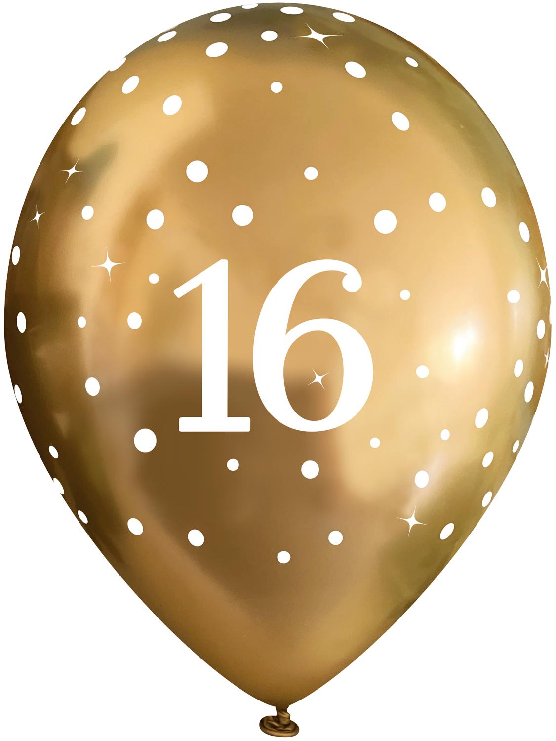 16th Birthday Sparkling Fizz Gold Latex Balloons