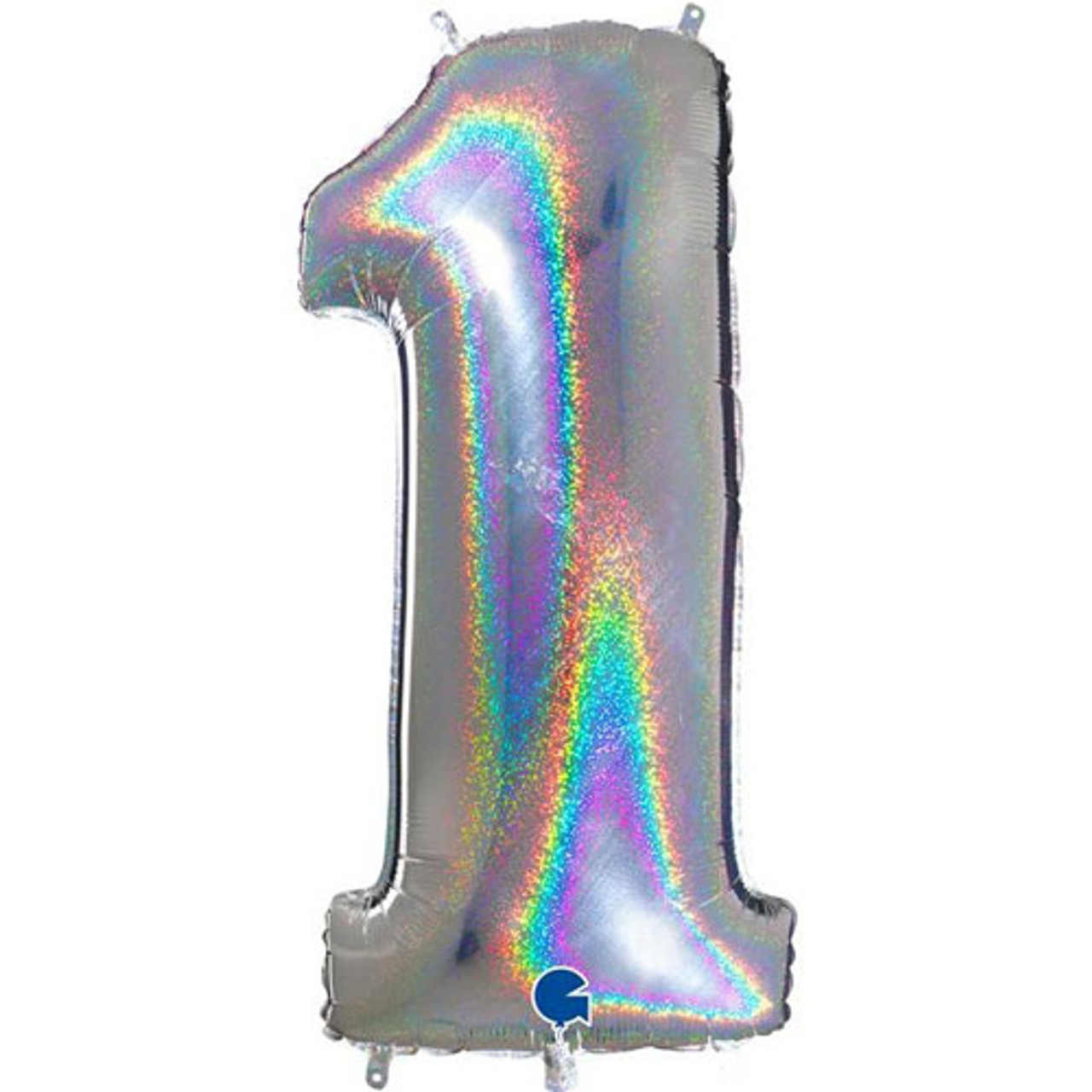 Jumbo 40 Inch Holographic Silver Foil Number Balloon 0 - 9