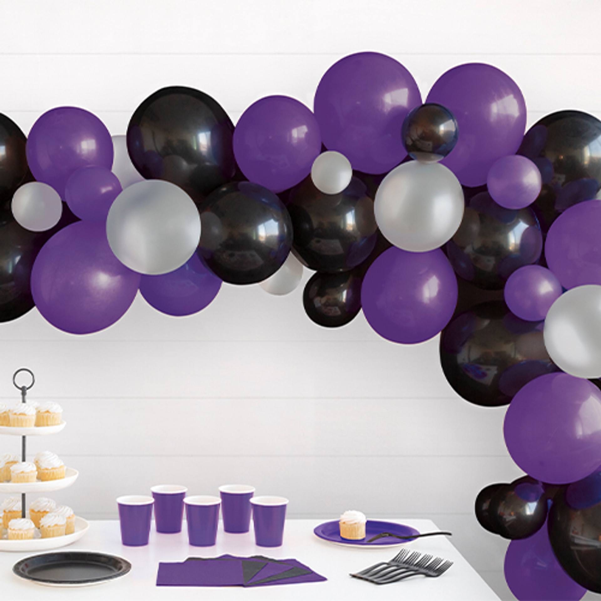Purple, Black, and Silver Latex Balloon Garland DIY Kit