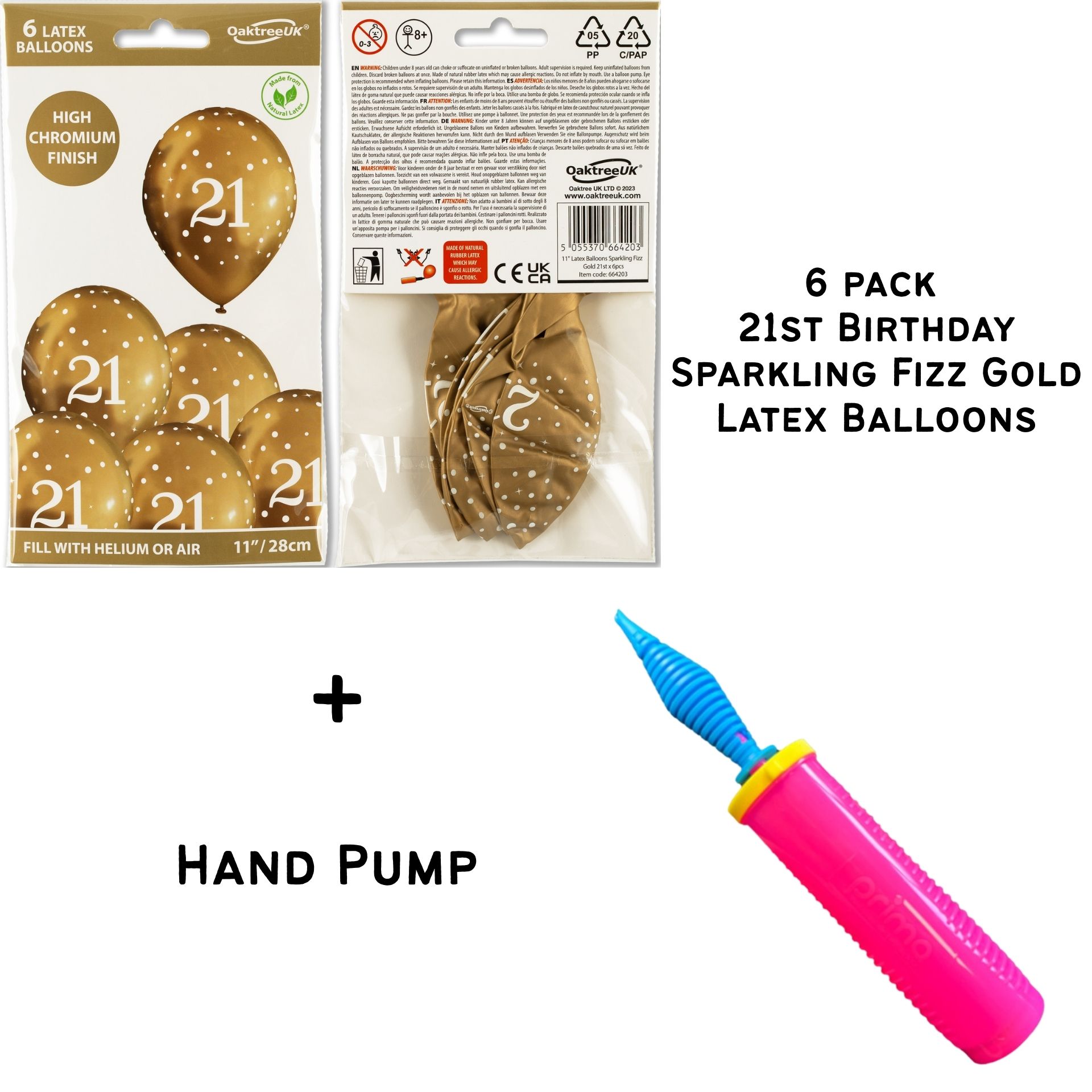 21st Birthday Sparkling Fizz Gold Latex Balloons