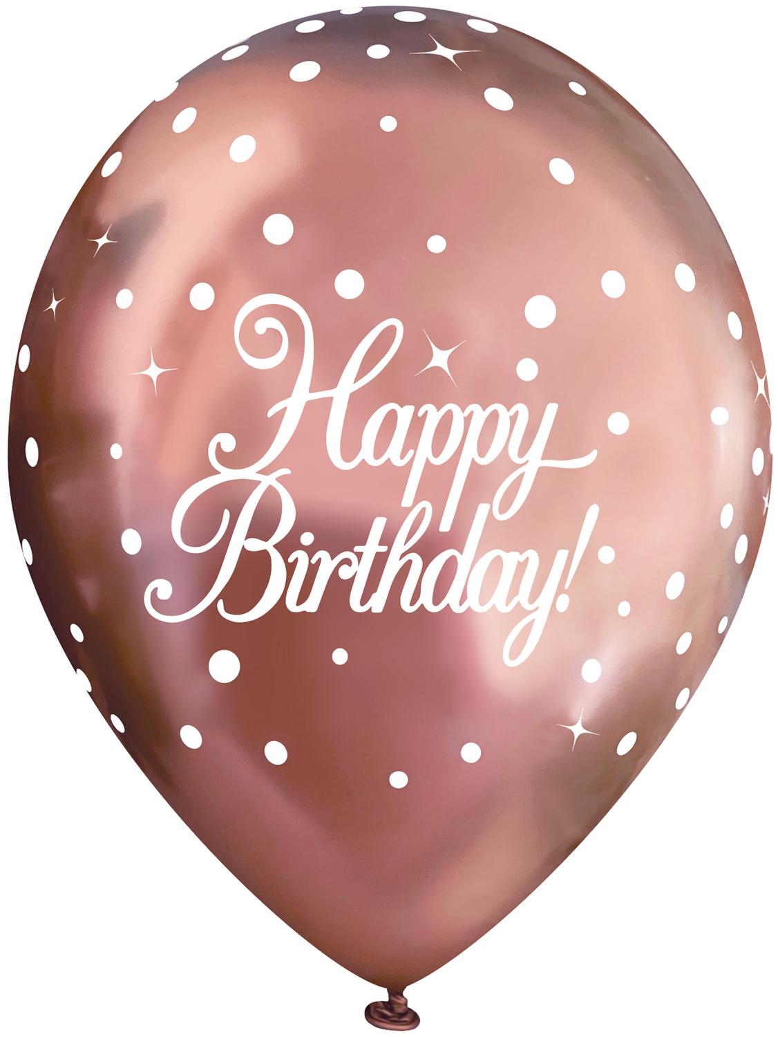 11inch Rose Gold Sparkling Fizz 'Happy Birthday' Latex Balloons  (6 pack)