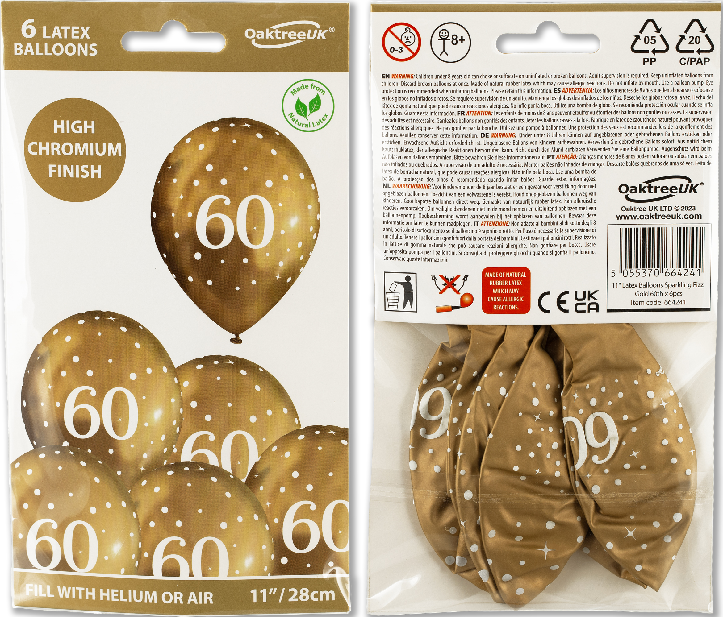 60th Birthday Sparkling Fizz Gold Latex Balloons