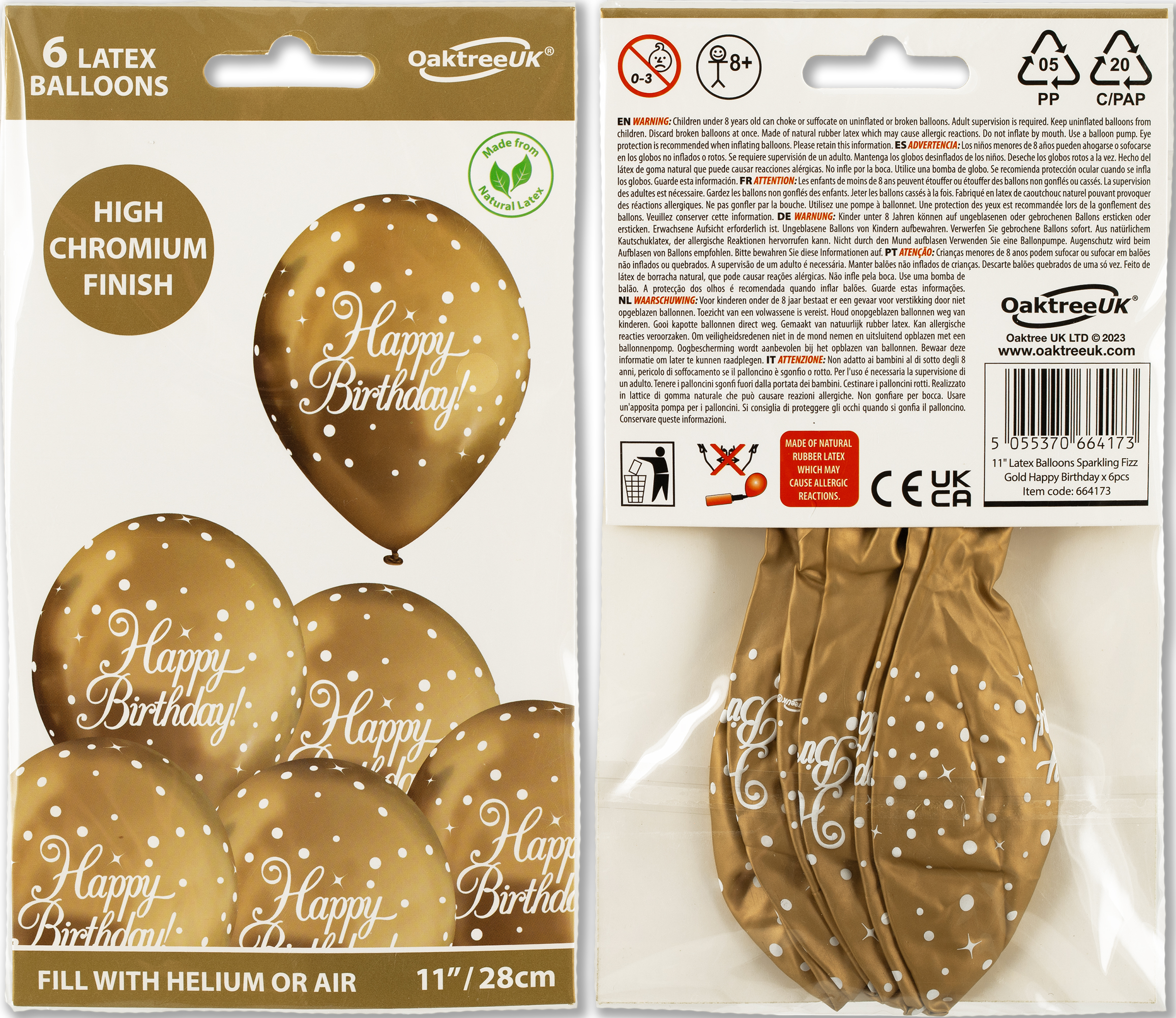 11inch Gold Sparkling Fizz 'Happy Birthday' Latex Balloons  (6 pack)