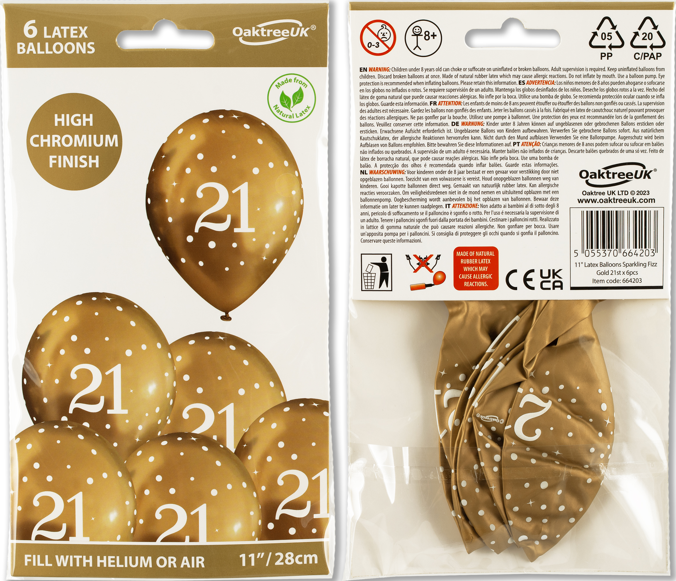 21st Birthday Sparkling Fizz Gold Latex Balloons