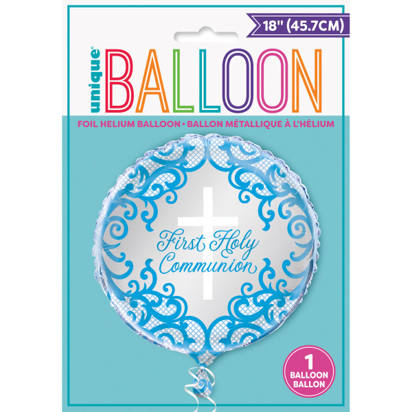 18" Fancy Blue Cross First Holy Communion Foil Balloon 