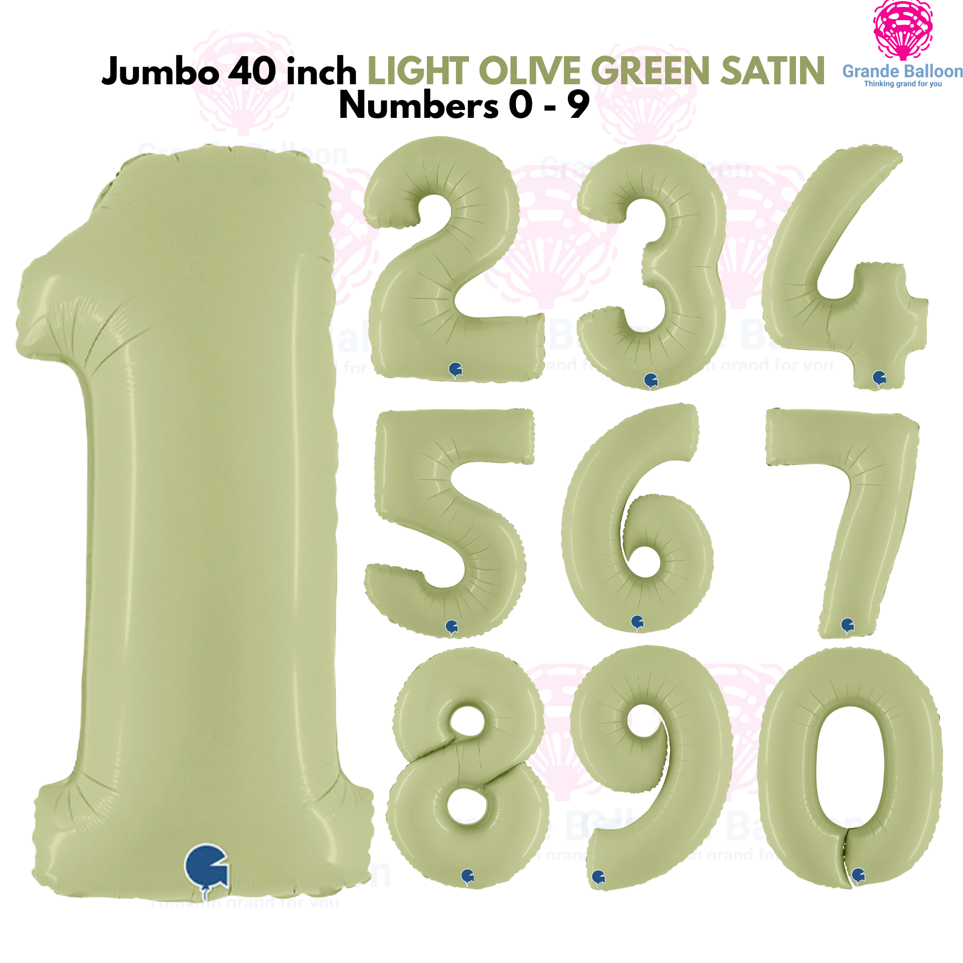 Jumbo 40 Inch Light Olive Green Foil Number Balloon 0 - 9