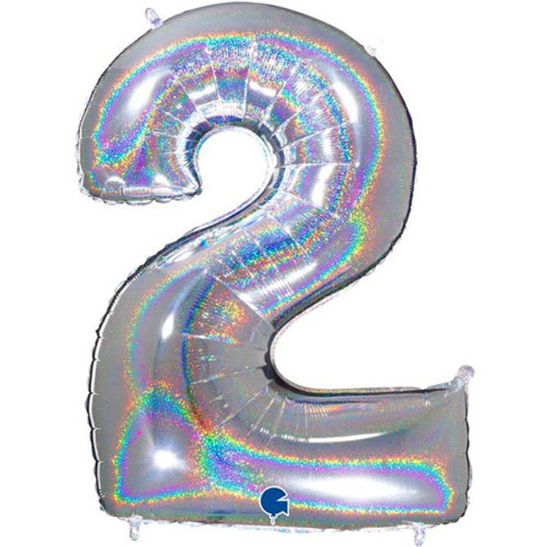 Jumbo 40 Inch Holographic Silver Foil Number Balloon 0 - 9
